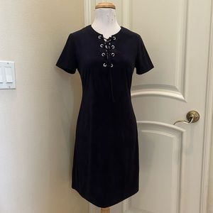 NWOT Eliza J navy blue dress with lace up front